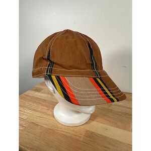 Guard-Line Welders Cap Brown Striped Canvas Hat Made in USA Workwear Size 7 5/8